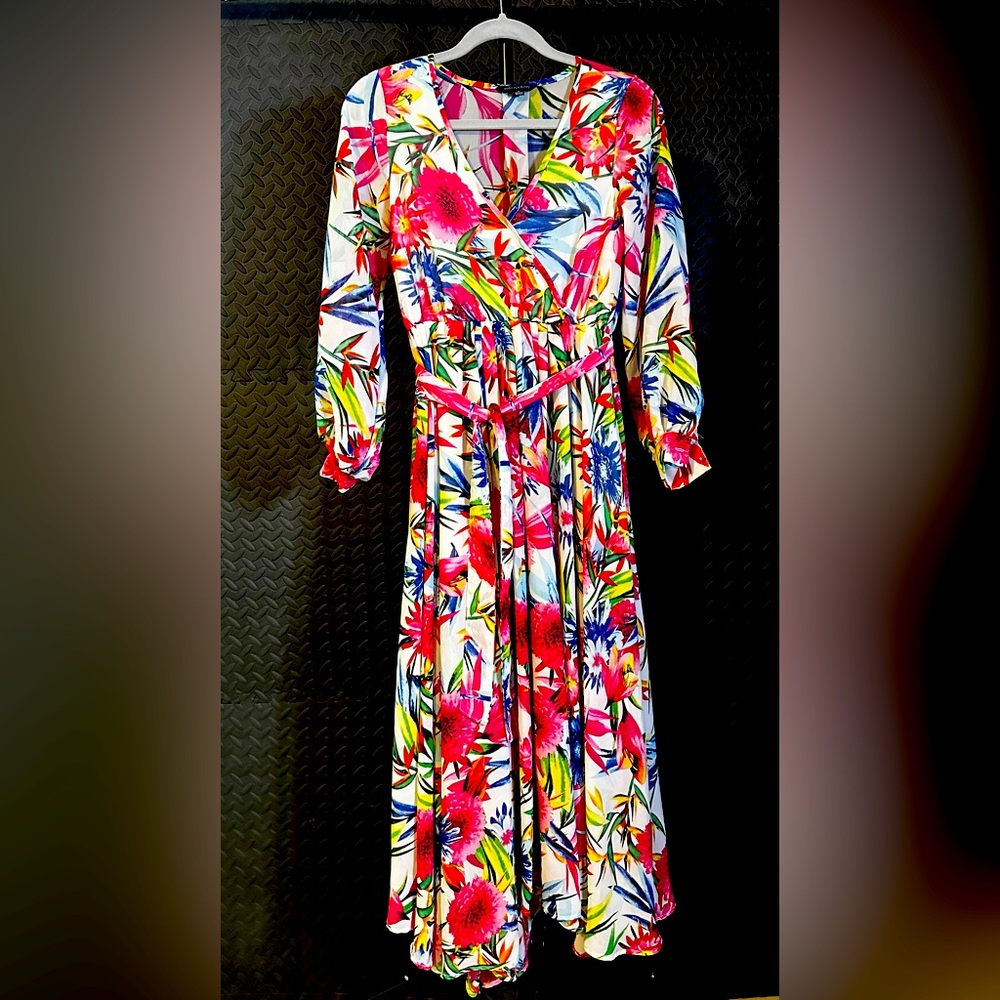HAODUOYI Botanical Floral Print Wrap Maxi Dress Size Small
